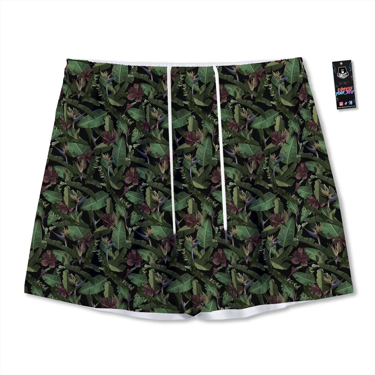 Tropical Hawaiian Dark Print Pattern Mesh Shorts
