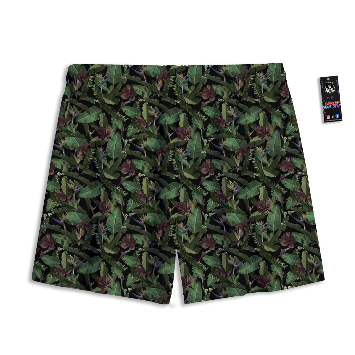 Tropical Hawaiian Dark Print Pattern Mesh Shorts - Image 2