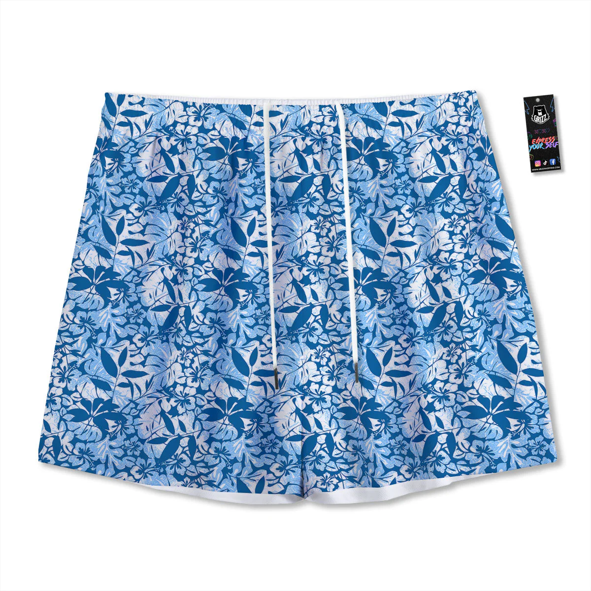 Tropical Hibiscus Blue Print Pattern Mesh Shorts