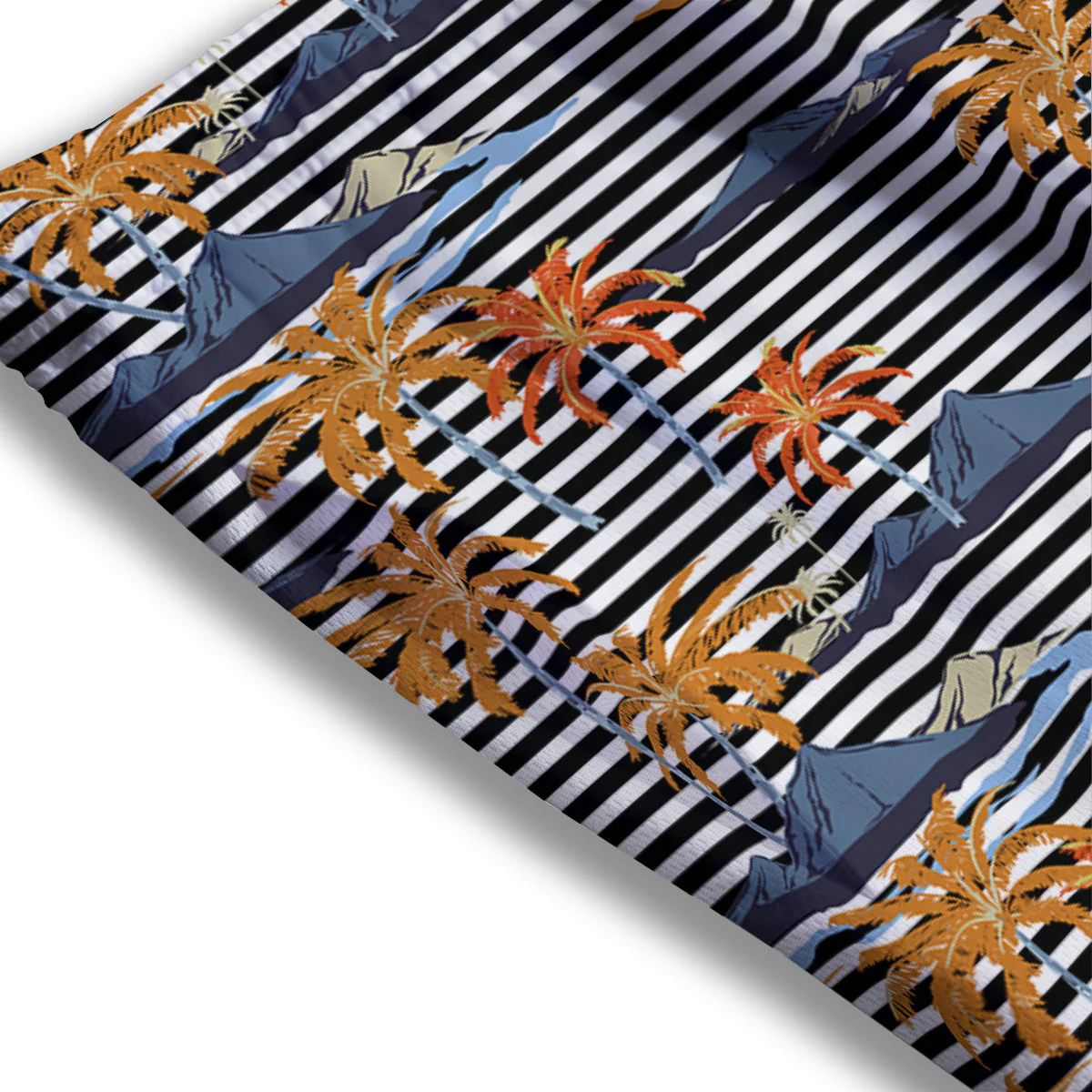 Tropical Island And Stripes Print Pattern Mesh Shorts - Image 3