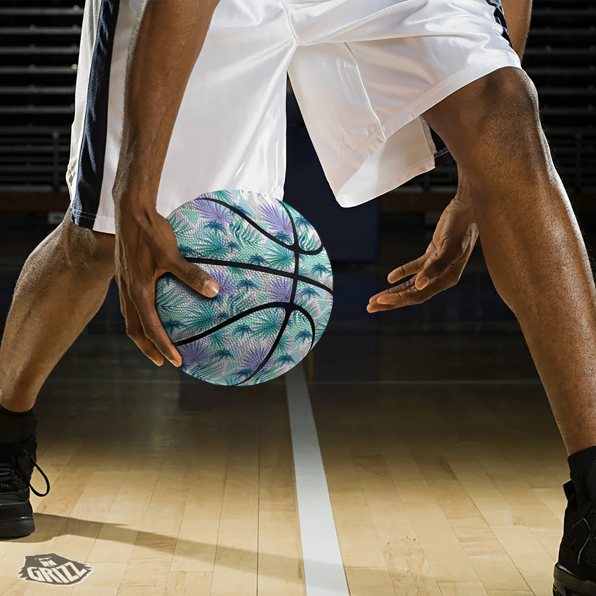 Tropical Leaf And Triangles Pastel Print Pattern Basketball - Image 3