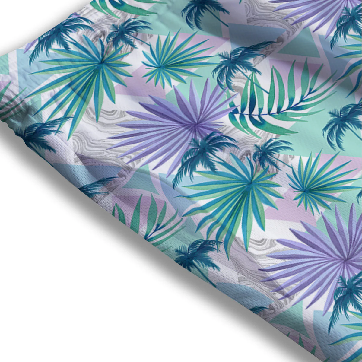 Tropical Leaf And Triangles Pastel Print Pattern Mesh Shorts - Image 3