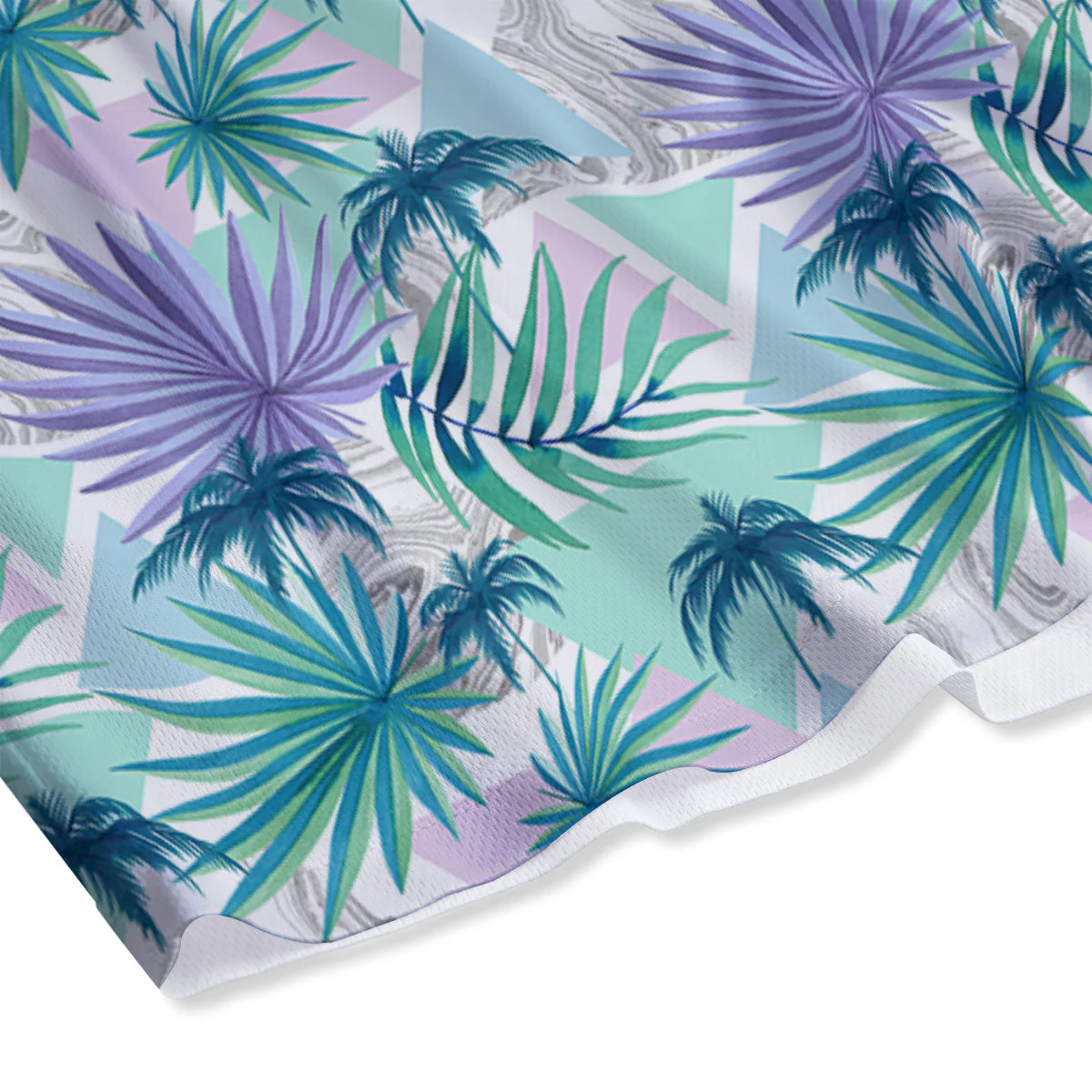 Tropical Leaf And Triangles Pastel Print Pattern Mesh Shorts - Image 4