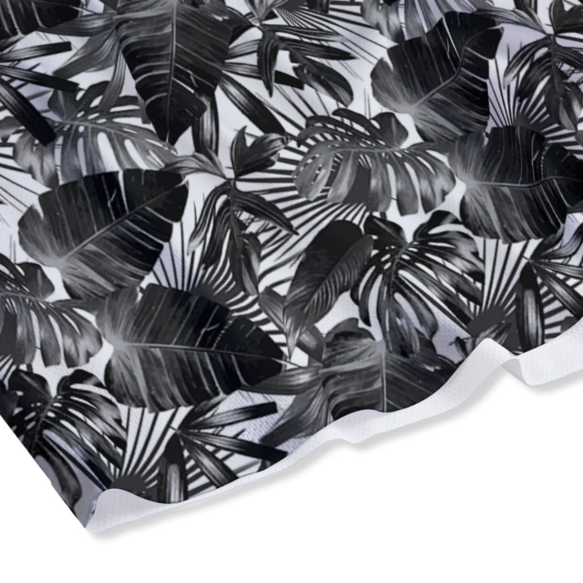 Tropical Leaf Black White Print Pattern Mesh Shorts - Image 4