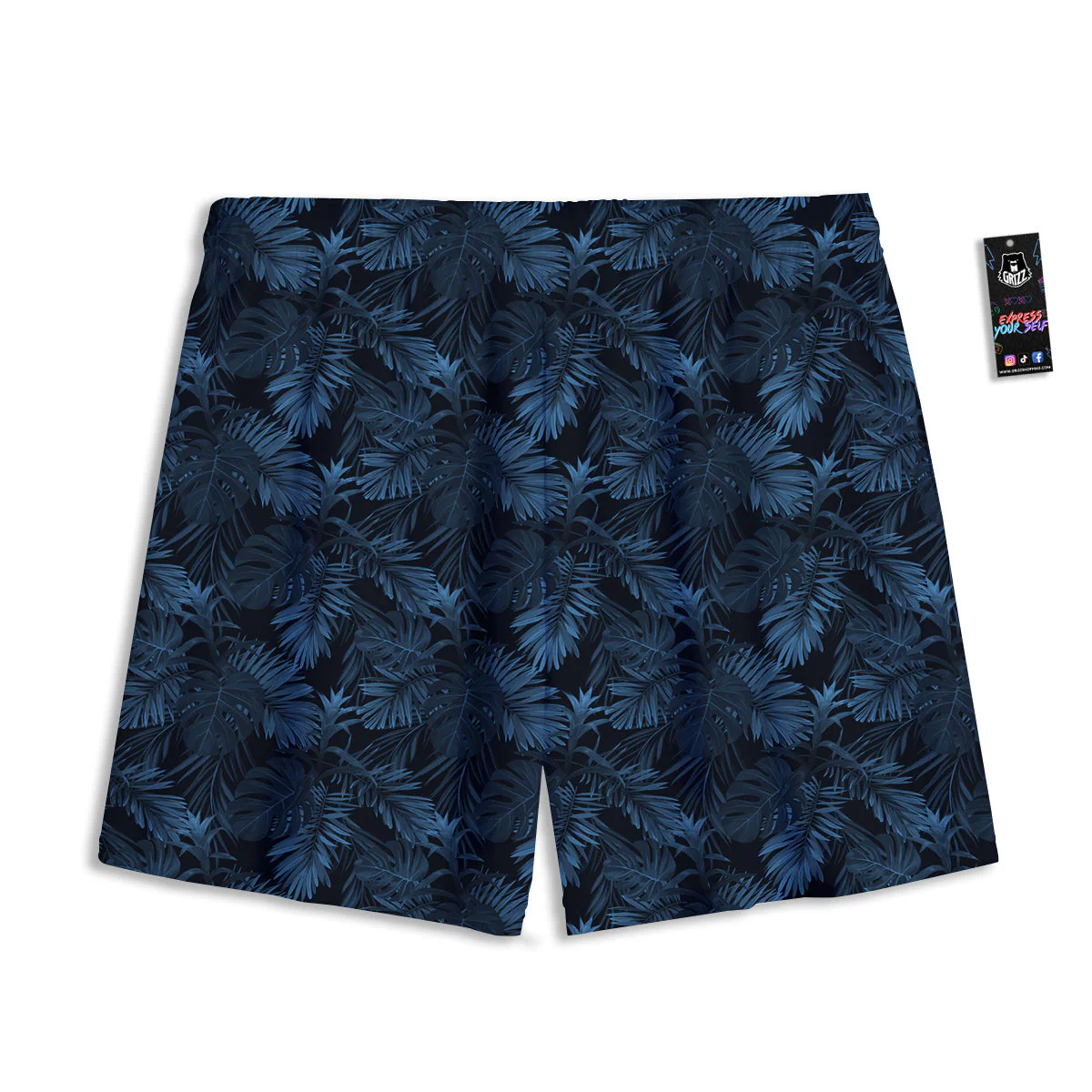 Tropical Leaf Dark Blue Print Pattern Mesh Shorts - Image 2