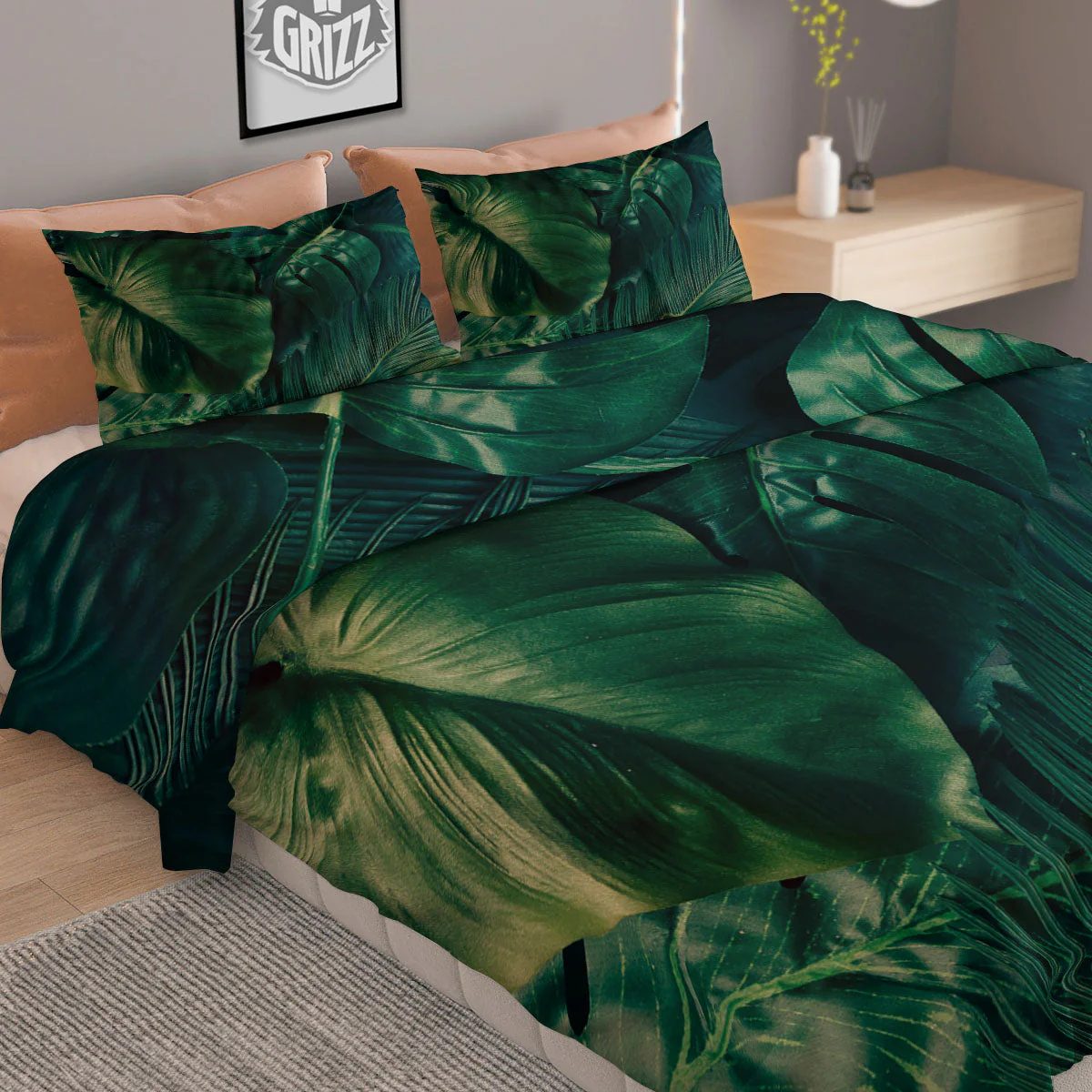 Tropical Leaf Natural Print Duvet Cover Bedding Set - Image 2