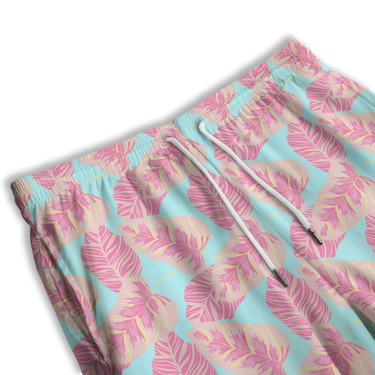 Tropical Leaf Pink And Teal Print Pattern Men's Athletic Shorts - Image 3
