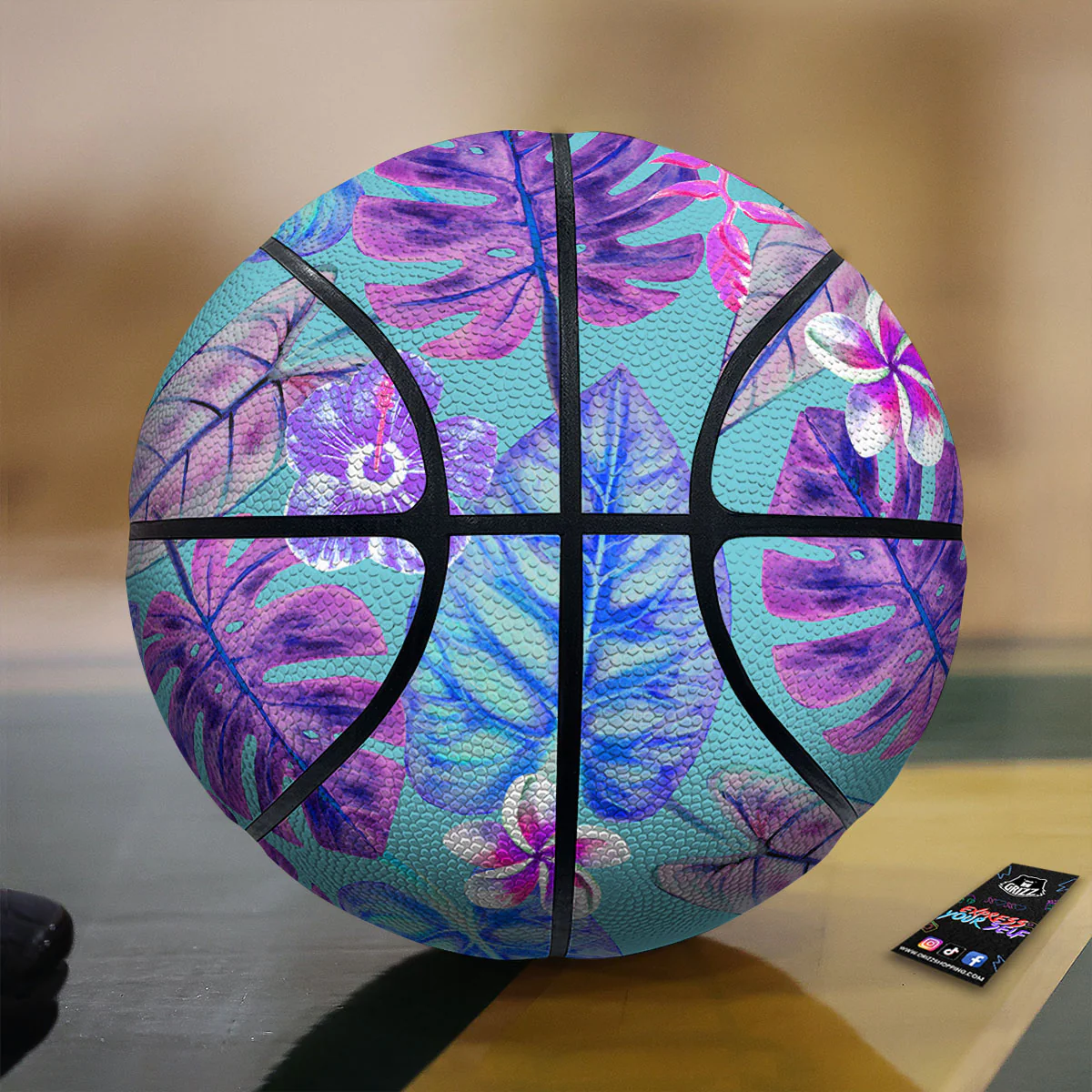 Tropical Leaf Teal And Purple Print Basketball