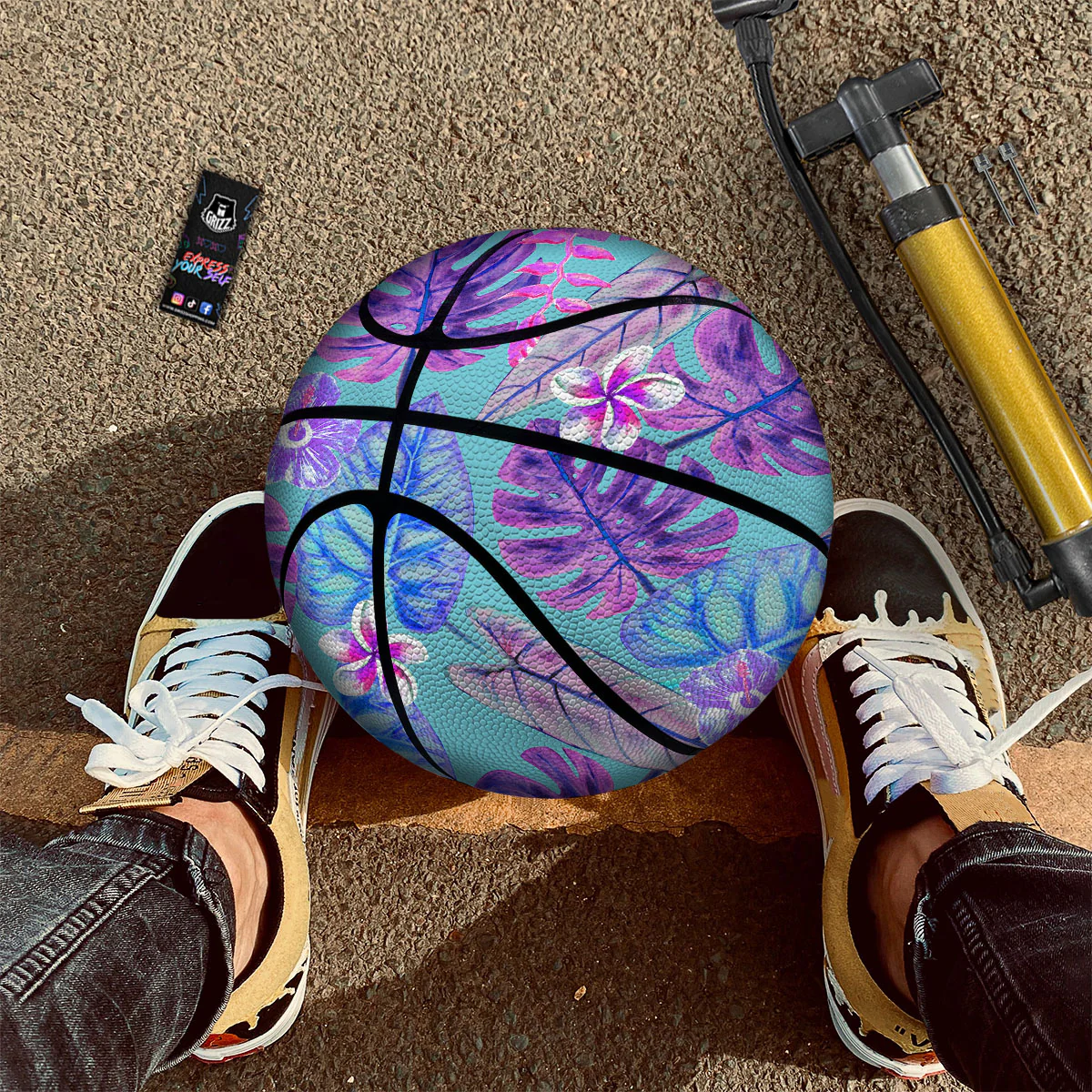 Tropical Leaf Teal And Purple Print Basketball - Image 2