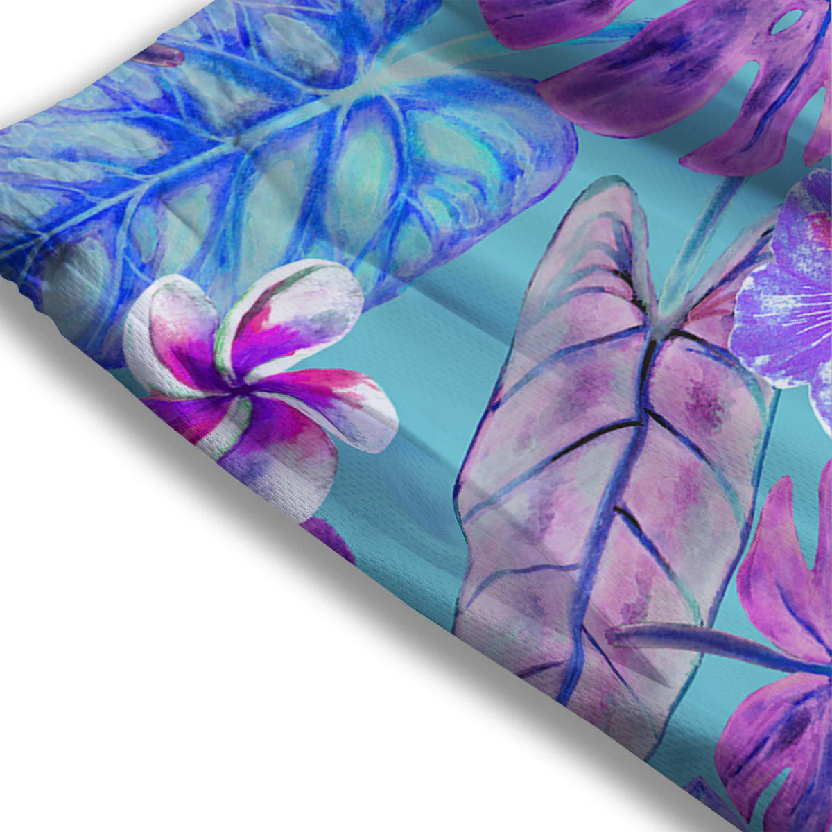 Tropical Leaf Teal And Purple Print Mesh Shorts - Image 3