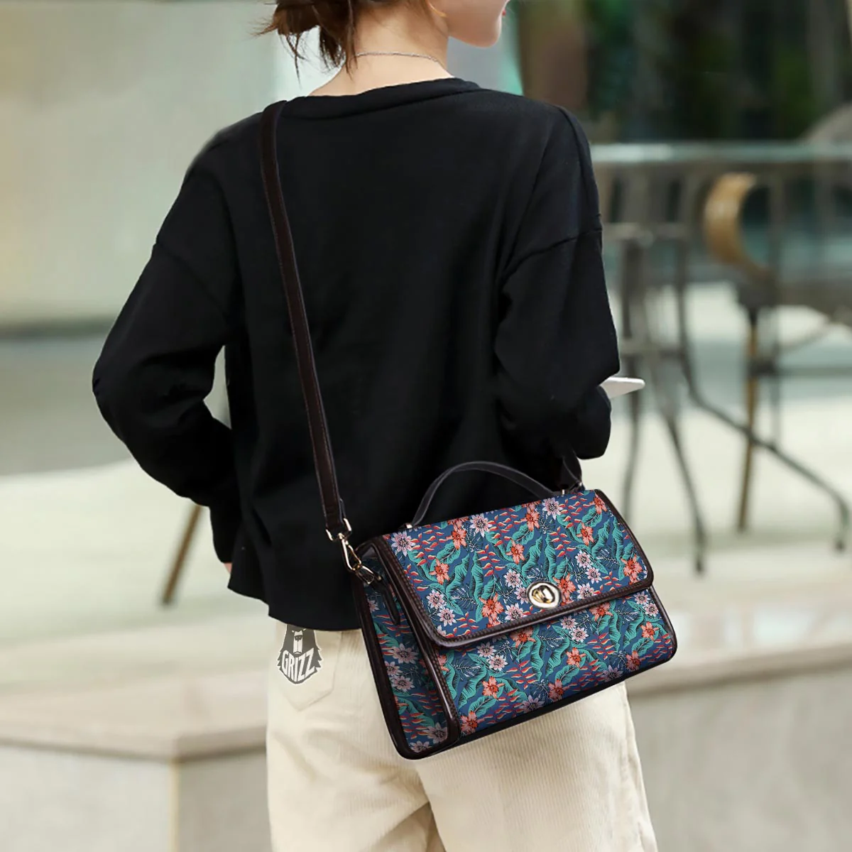 Tropical Leaf Teal Print Pattern Women's Satchel Bag - Image 3