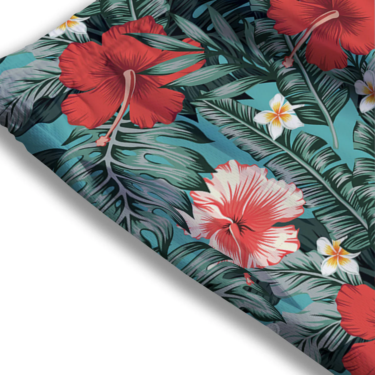 Tropical Leaf Turquoise Print Pattern Mesh Shorts - Image 3