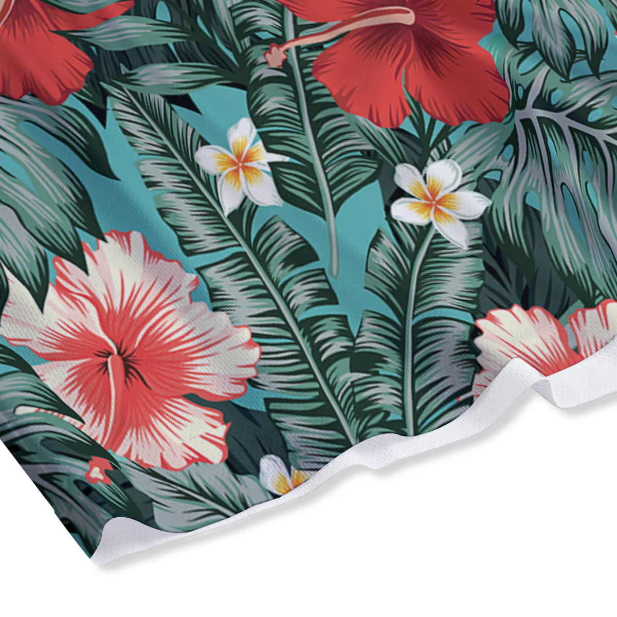 Tropical Leaf Turquoise Print Pattern Mesh Shorts - Image 4