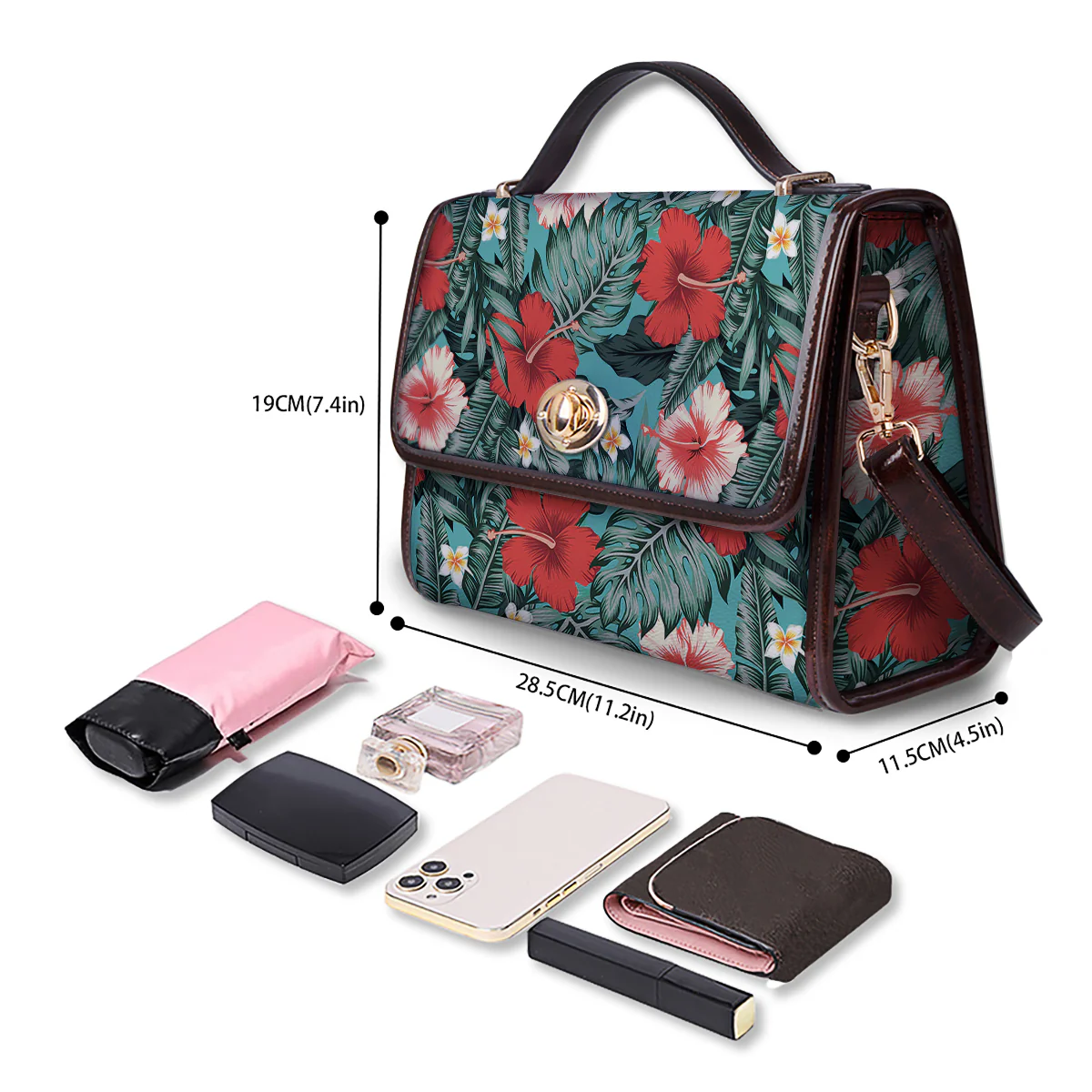 Tropical Leaf Turquoise Print Pattern Women's Satchel Bag - Image 4
