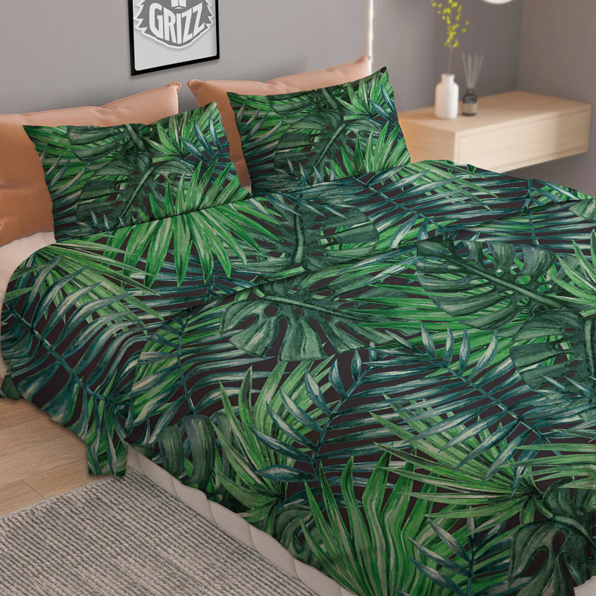 Tropical Leaf Watercolor Print Pattern Duvet Cover Bedding Set - Image 2