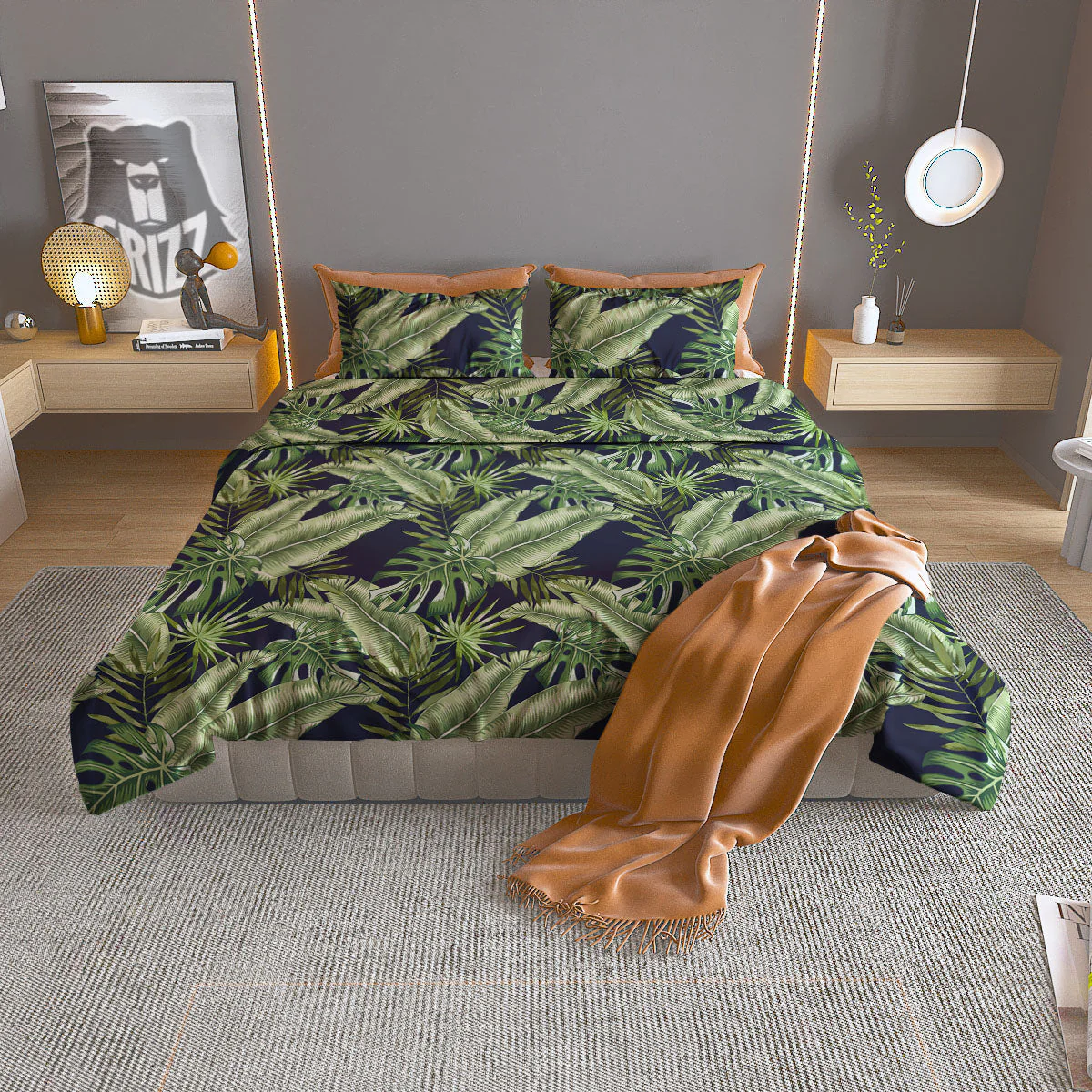 Tropical Leaves Blue Print Duvet Cover Bedding Set