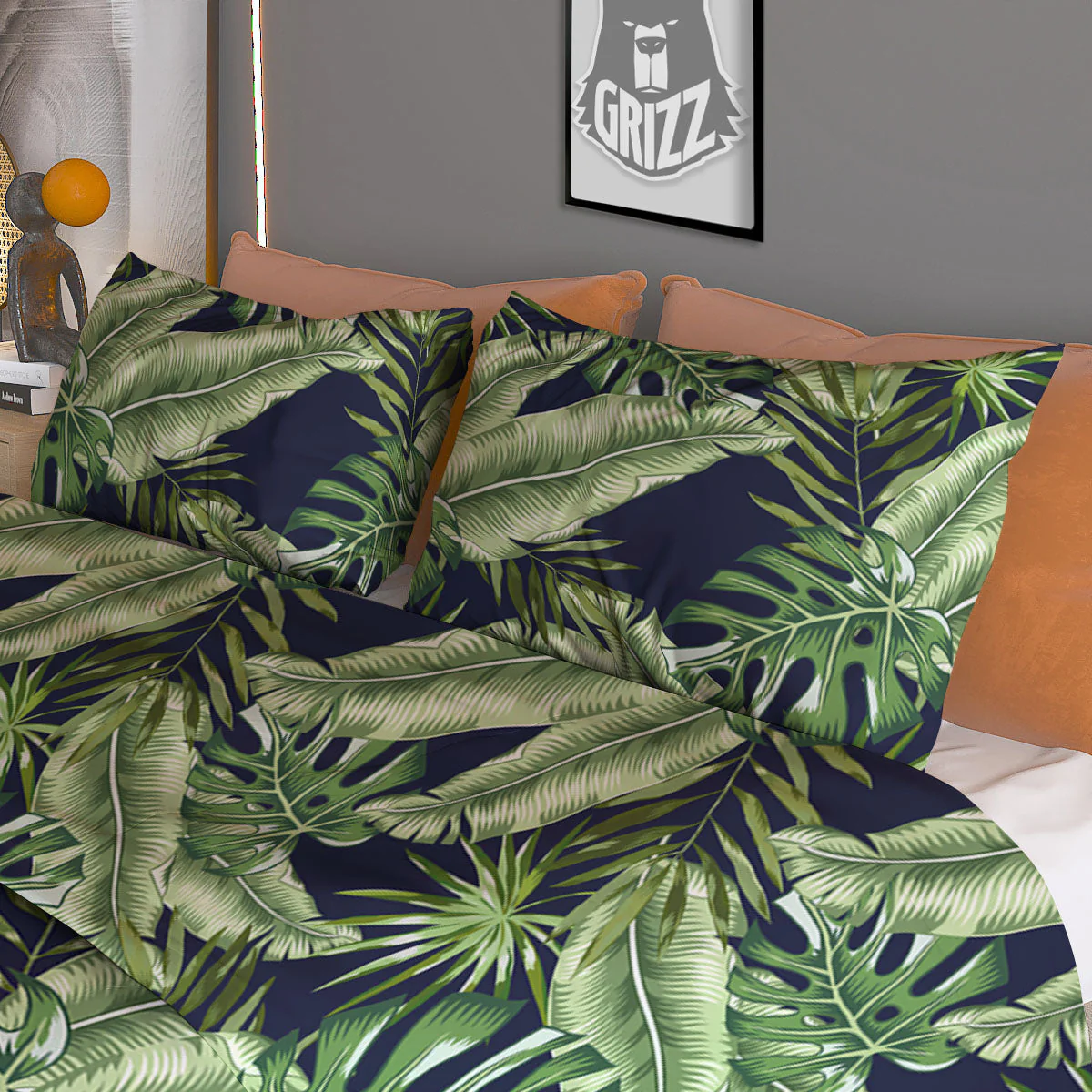 Tropical Leaves Blue Print Duvet Cover Bedding Set - Image 3