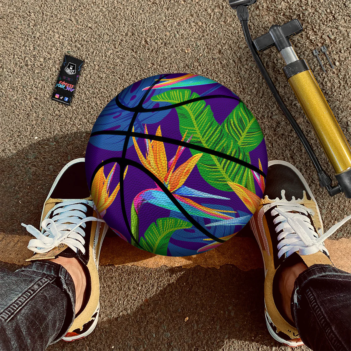 Tropical Leaves Colorful Print Pattern Colorful Basketball - Image 3