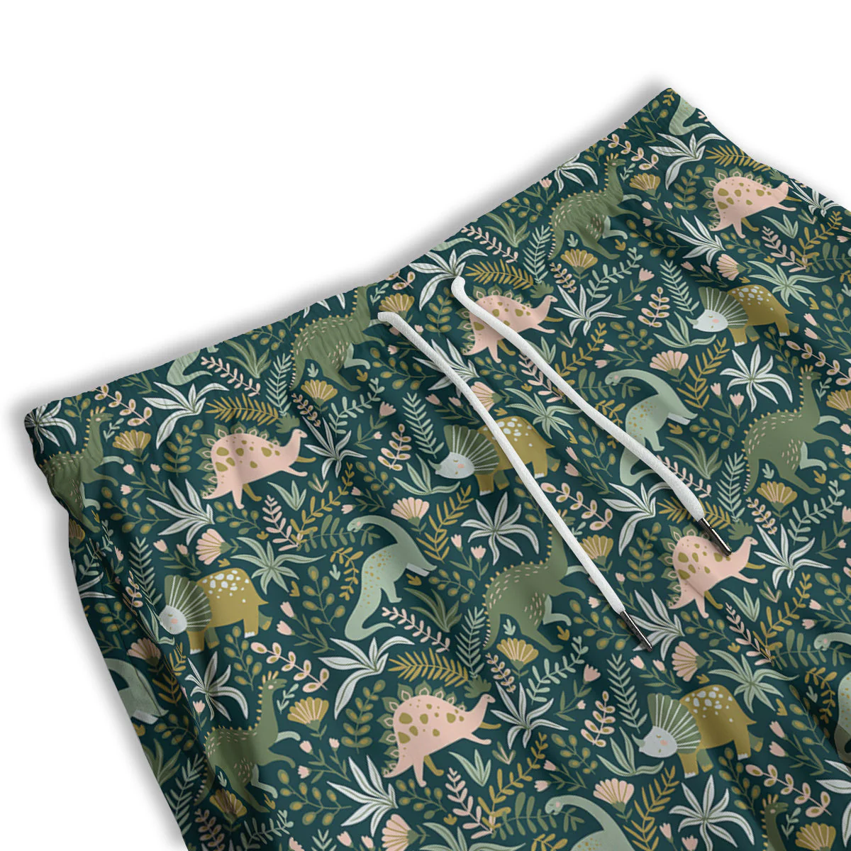 Tropical Leaves Cute Dino Print Pattern Men's Athletic Shorts - Image 3