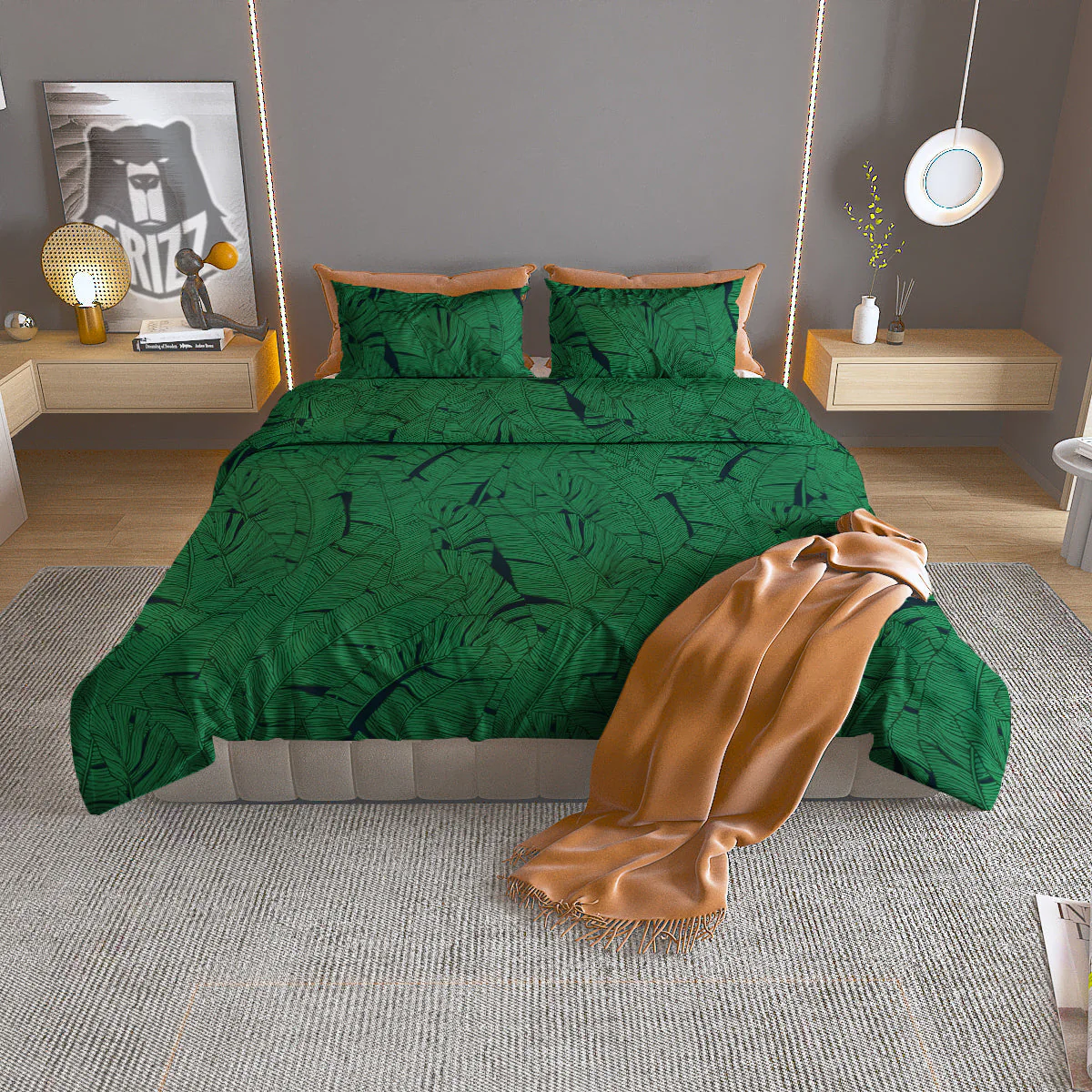 Tropical Leaves Green Print Pattern Duvet Cover Bedding Set