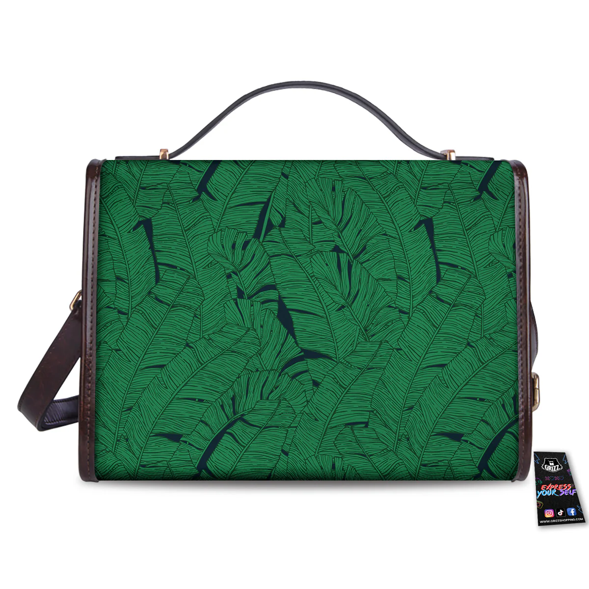 Tropical Leaves Green Print Pattern Women's Satchel Bag - Image 2