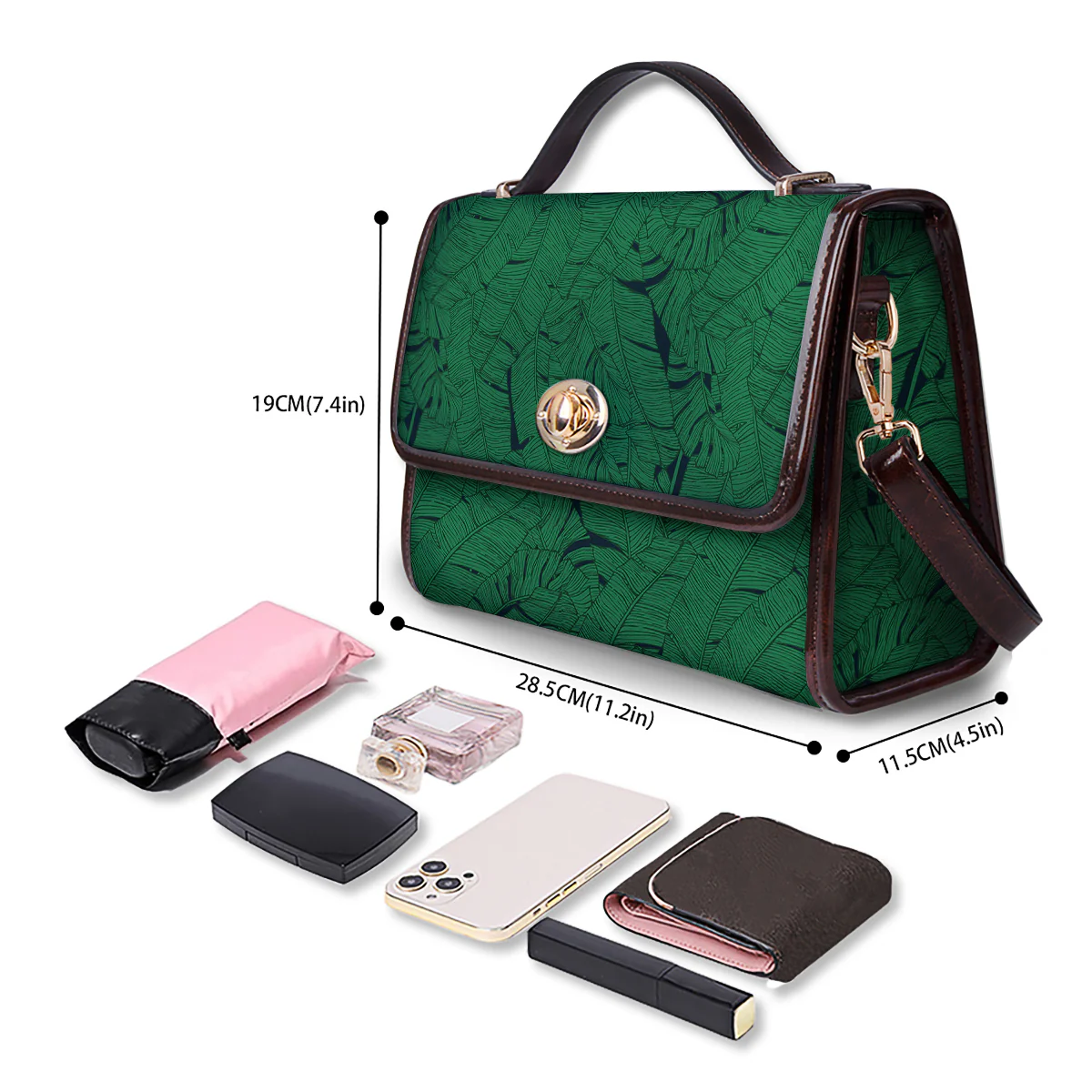 Tropical Leaves Green Print Pattern Women's Satchel Bag - Image 4