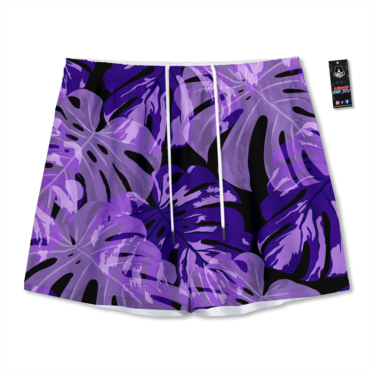 Tropical Leaves Purple Print Mesh Shorts
