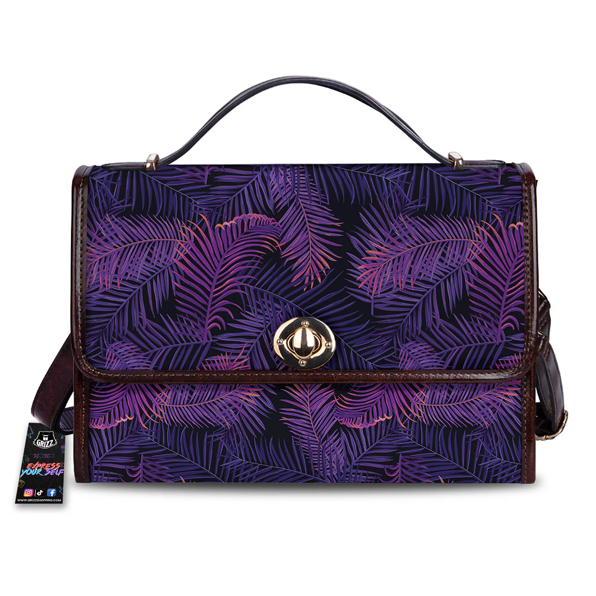 Tropical Leaves Violet Print Pattern Women's Satchel Bag