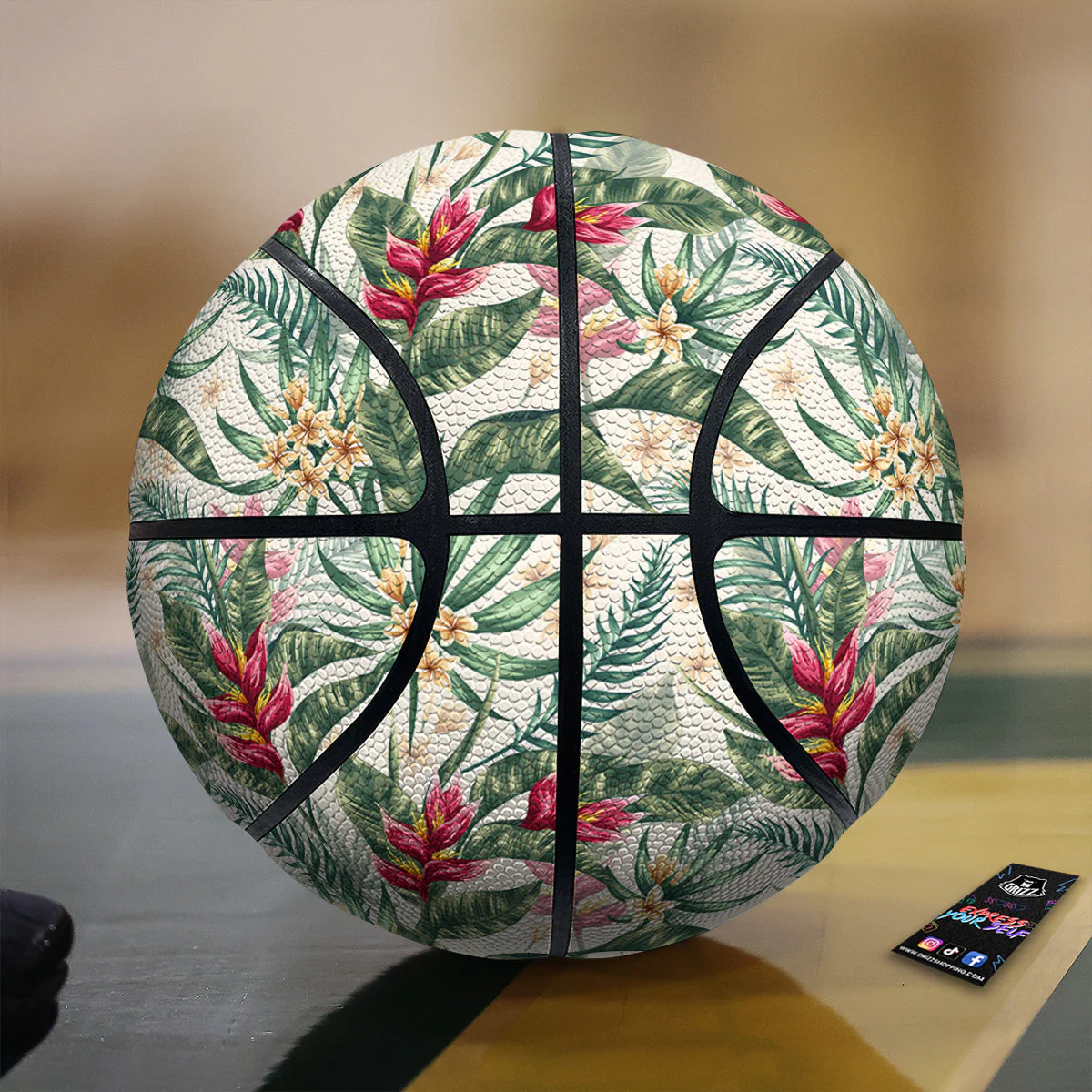 Tropical Leaves Watercolor Print Pattern Basketball