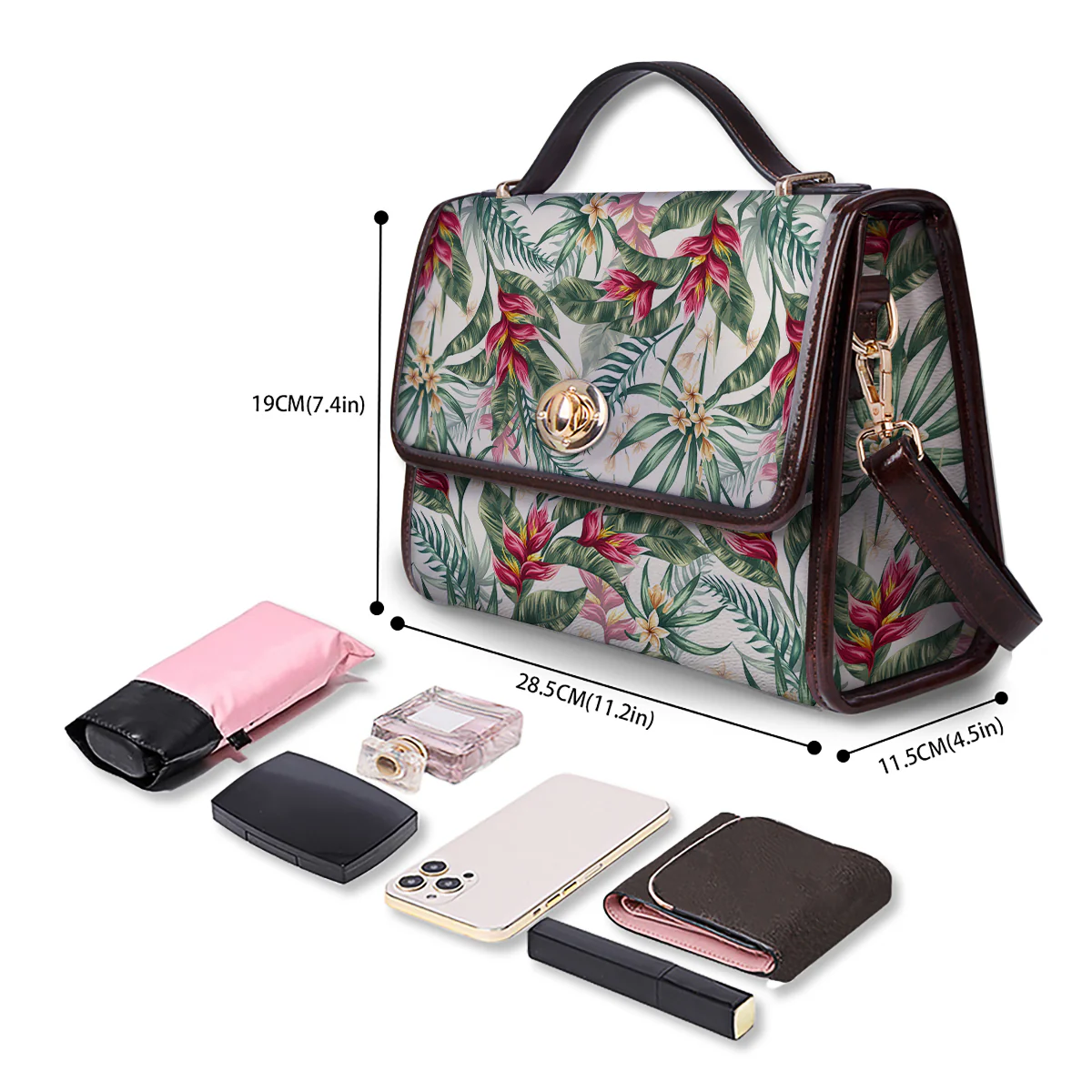 Tropical Leaves Watercolor Print Pattern Women's Satchel Bag - Image 4