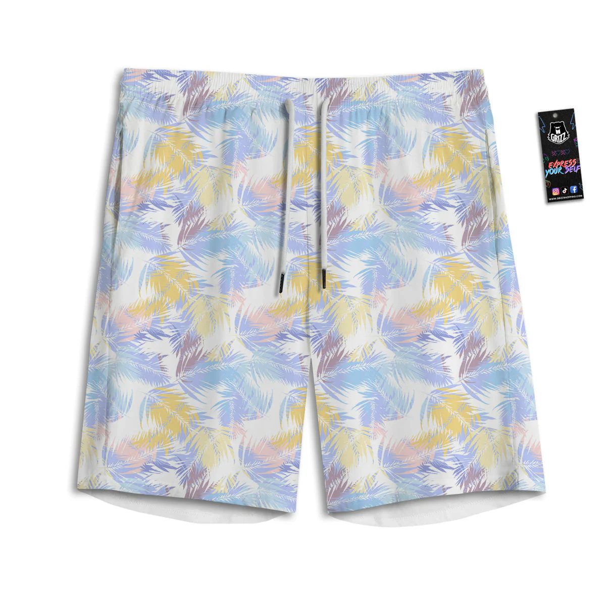 Tropical Palm Leaf Pastel Print Pattern Men's Athletic Shorts