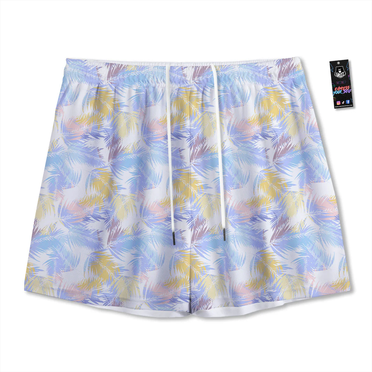 Tropical Palm Leaf Pastel Print Pattern Mesh Shorts