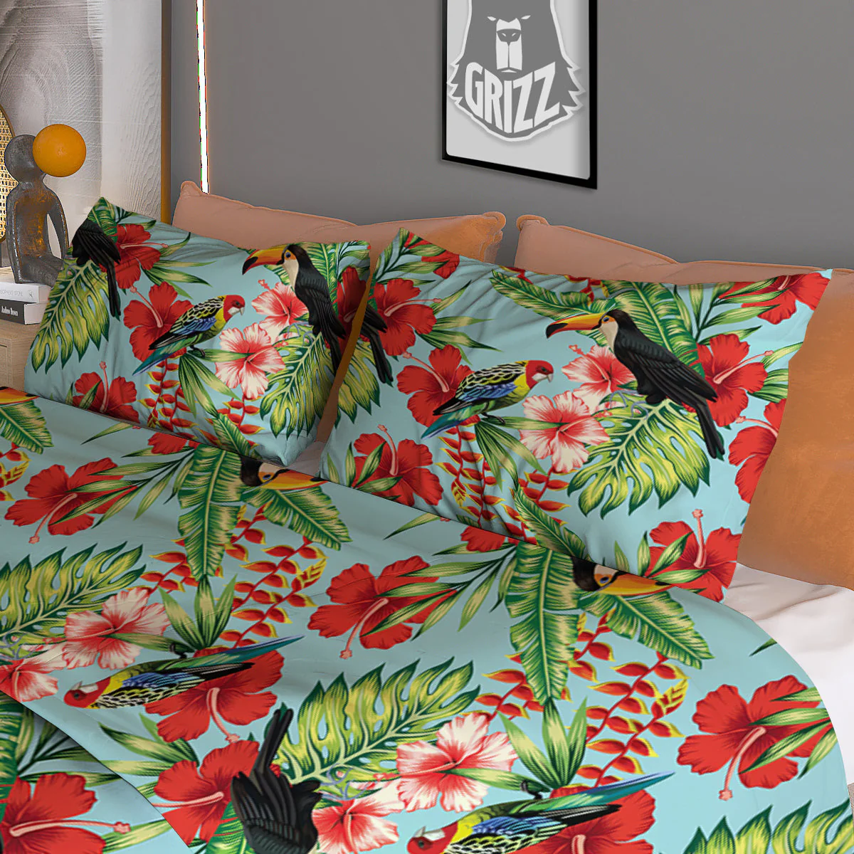 Tropical Parrot Toucan Print Pattern Duvet Cover Bedding Set - Image 3