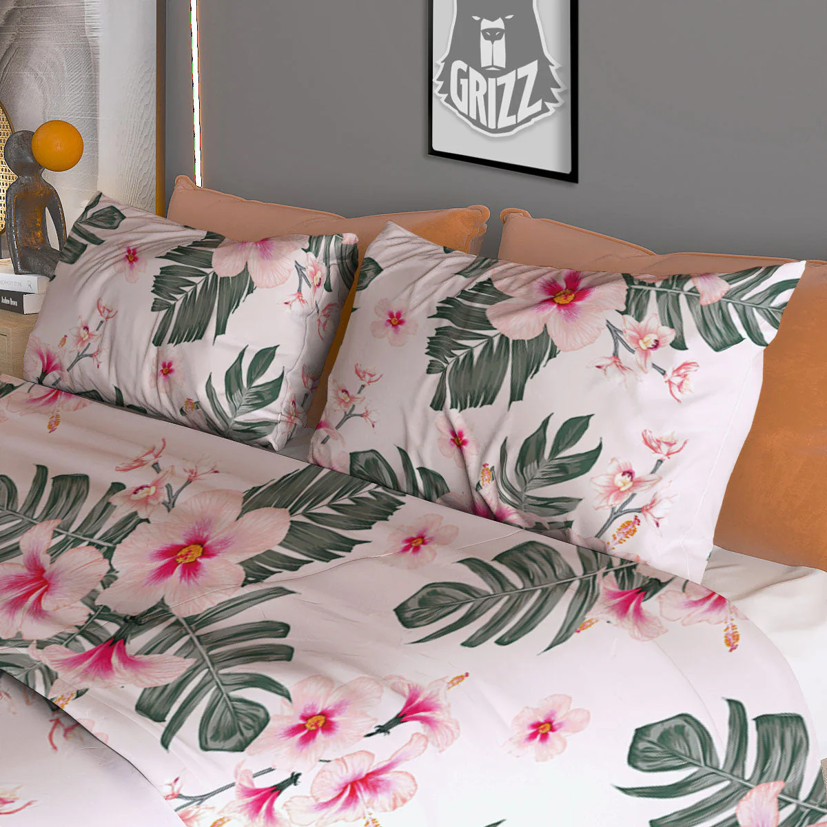 Tropical Pink Hibiscus Print Pattern Duvet Cover Bedding Set - Image 3