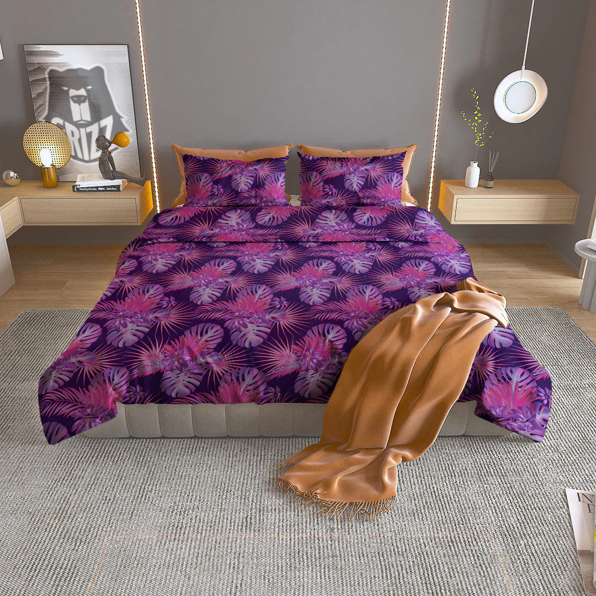 Tropical Purple Print Pattern Duvet Cover Bedding Set