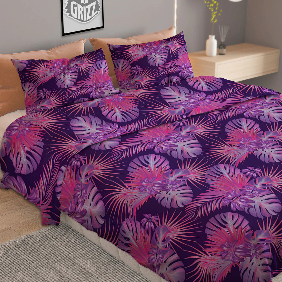 Tropical Purple Print Pattern Duvet Cover Bedding Set - Image 2