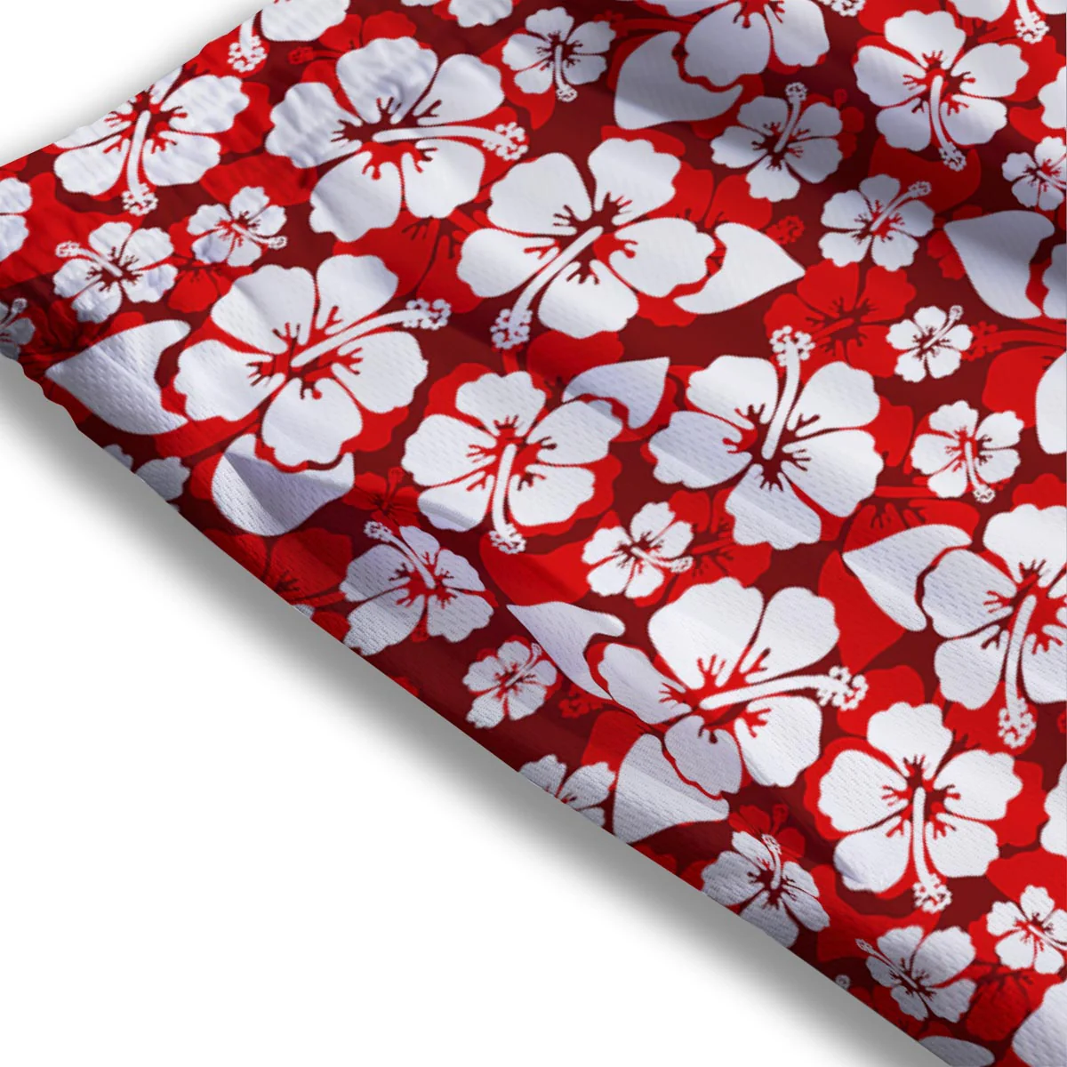Tropical Red Hawaiian Print Pattern Mesh Shorts - Image 3