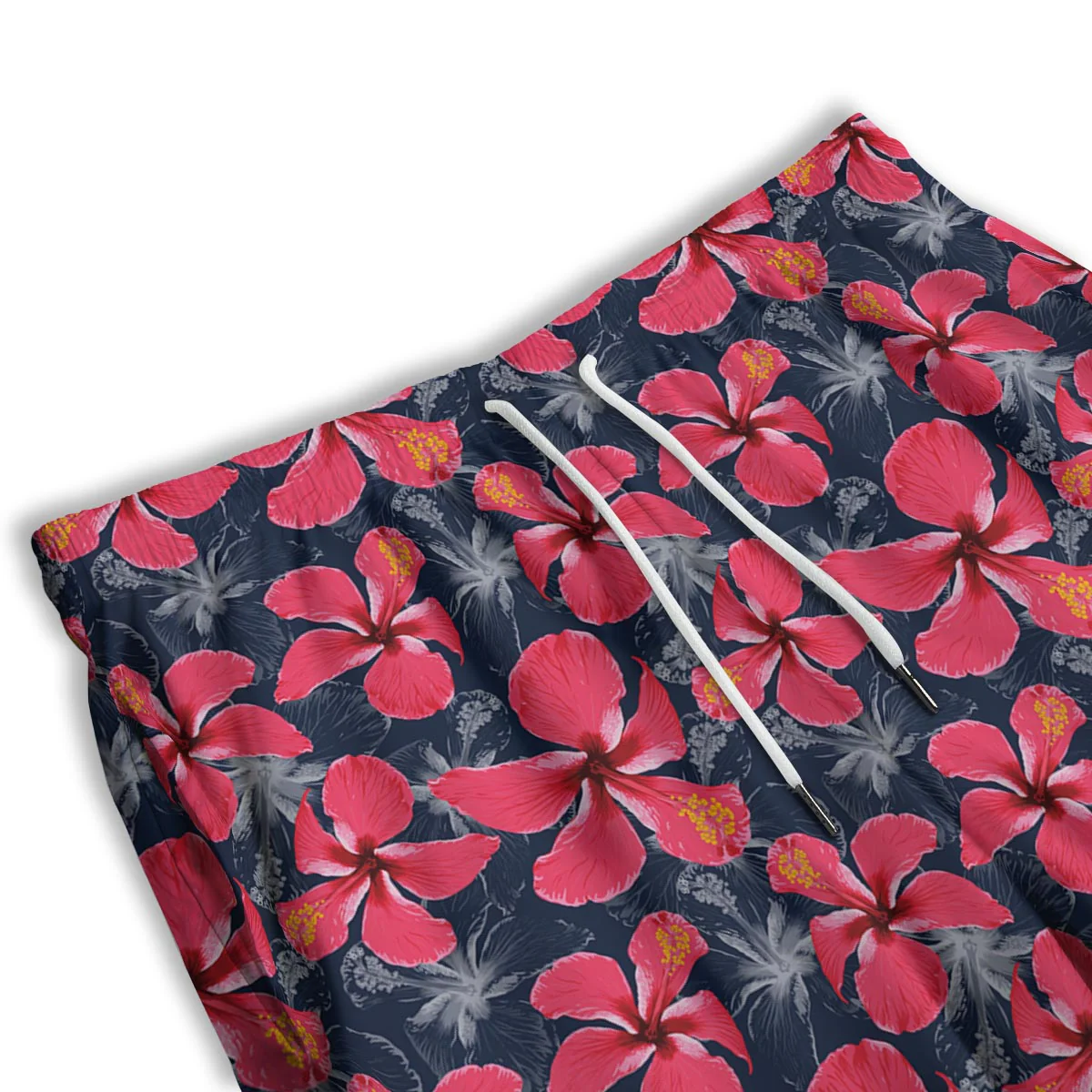 Tropical Red Hibiscus Print Pattern Men's Athletic Shorts - Image 3