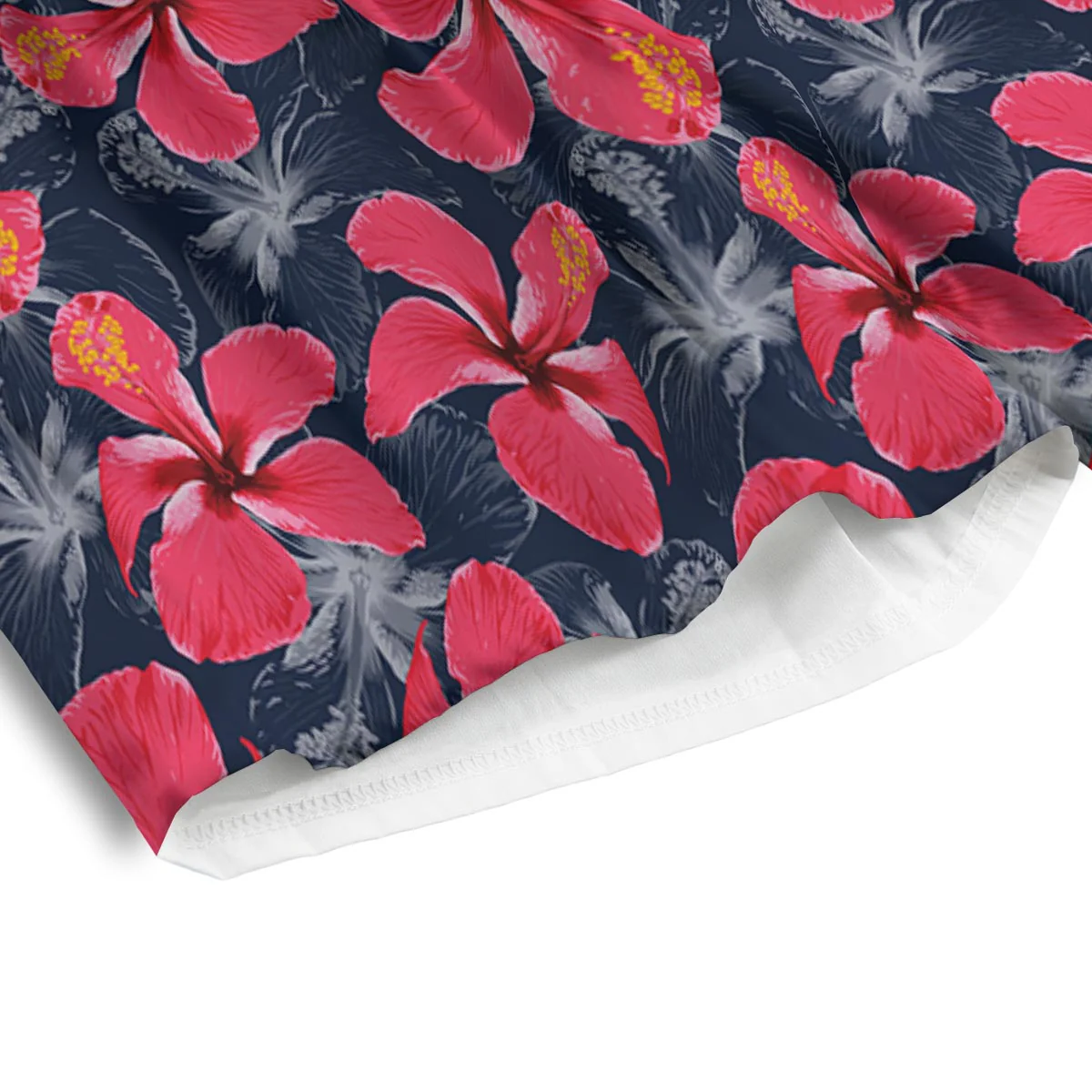 Tropical Red Hibiscus Print Pattern Men's Athletic Shorts - Image 4