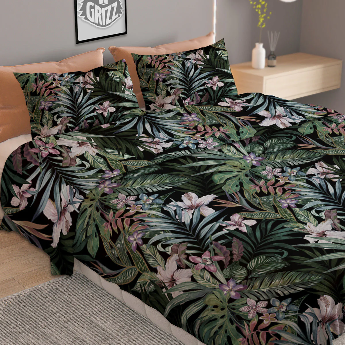Tropical Vintage Floral Print Pattern Duvet Cover Bedding Set - Image 2