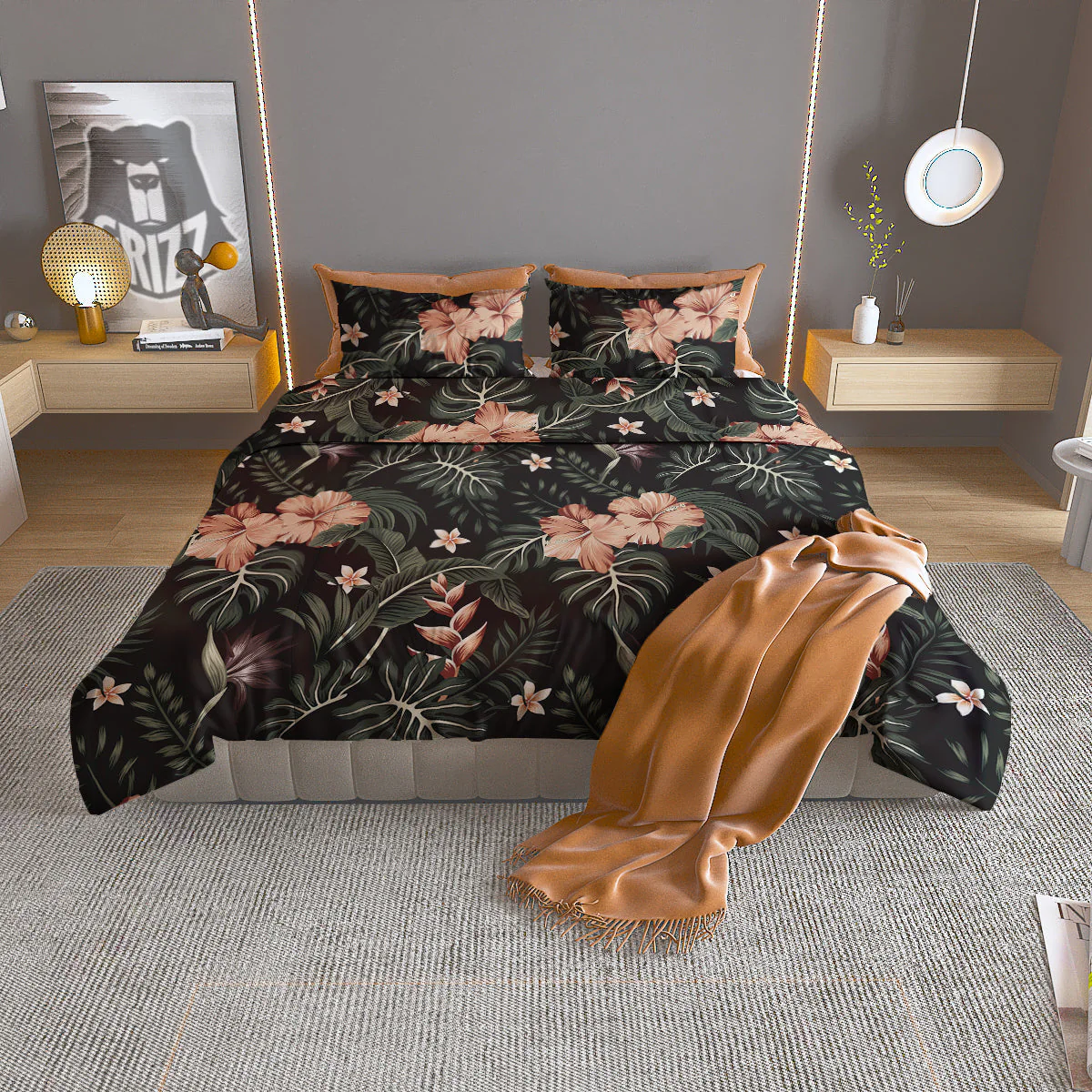 Tropical Watercolor Print Pattern Duvet Cover Bedding Set