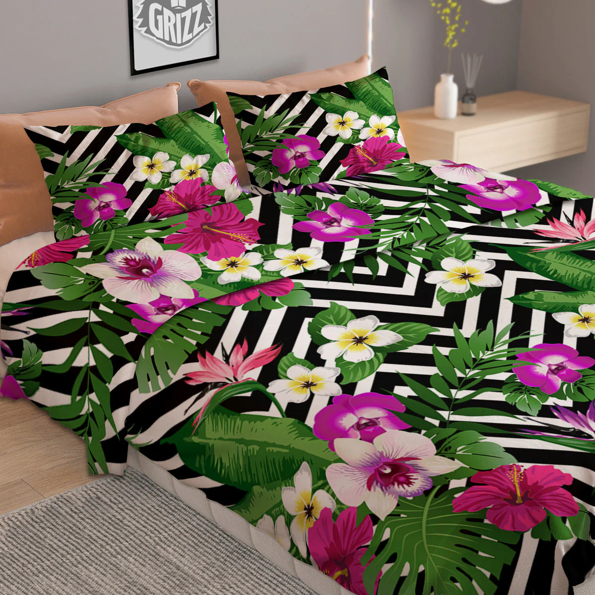 Tropical Zig Zag Print Pattern Duvet Cover Bedding Set - Image 2