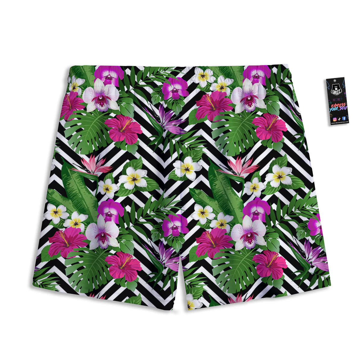 Tropical Zig Zag Print Pattern Mesh Shorts - Image 2
