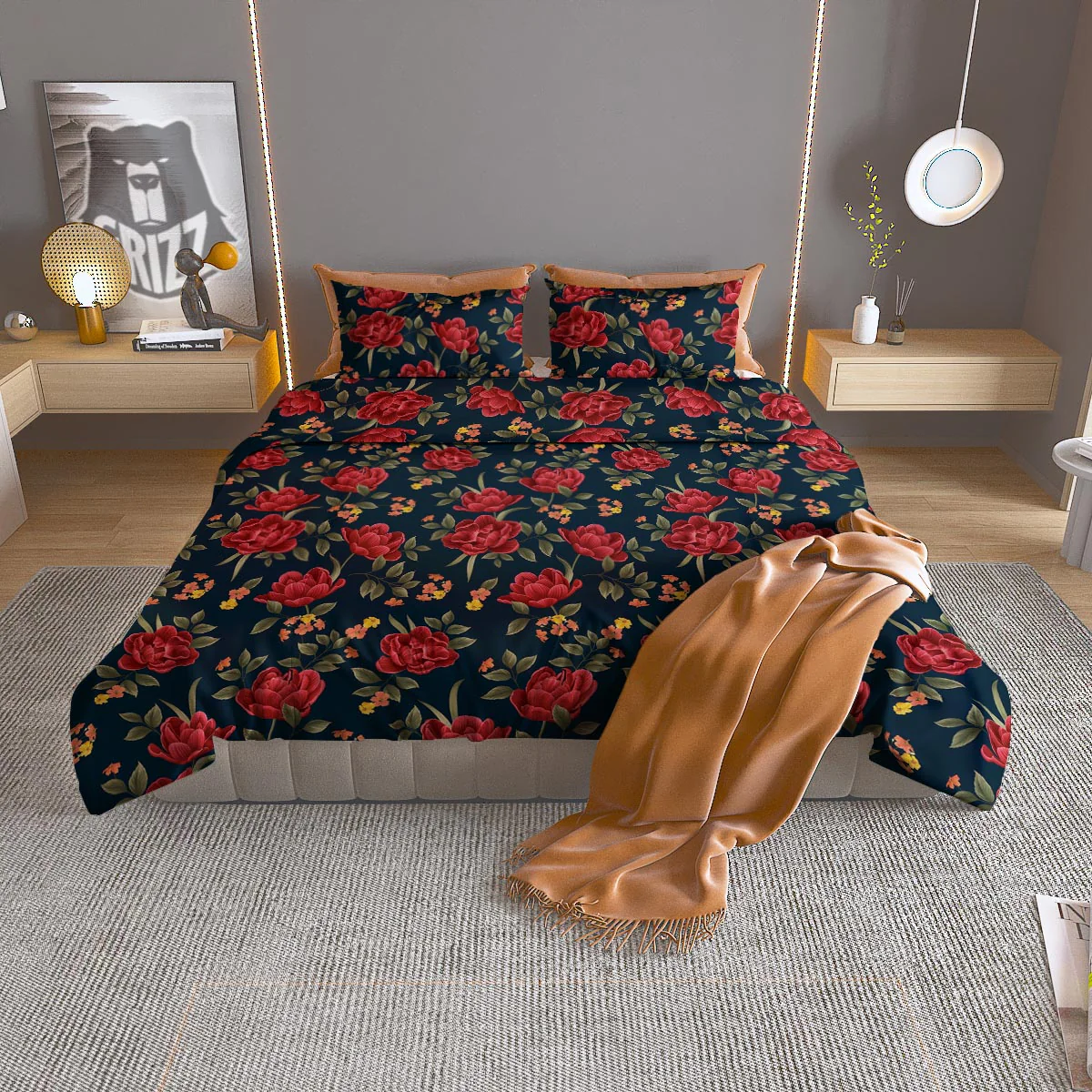 Tulip Red Print Pattern Duvet Cover Bedding Set