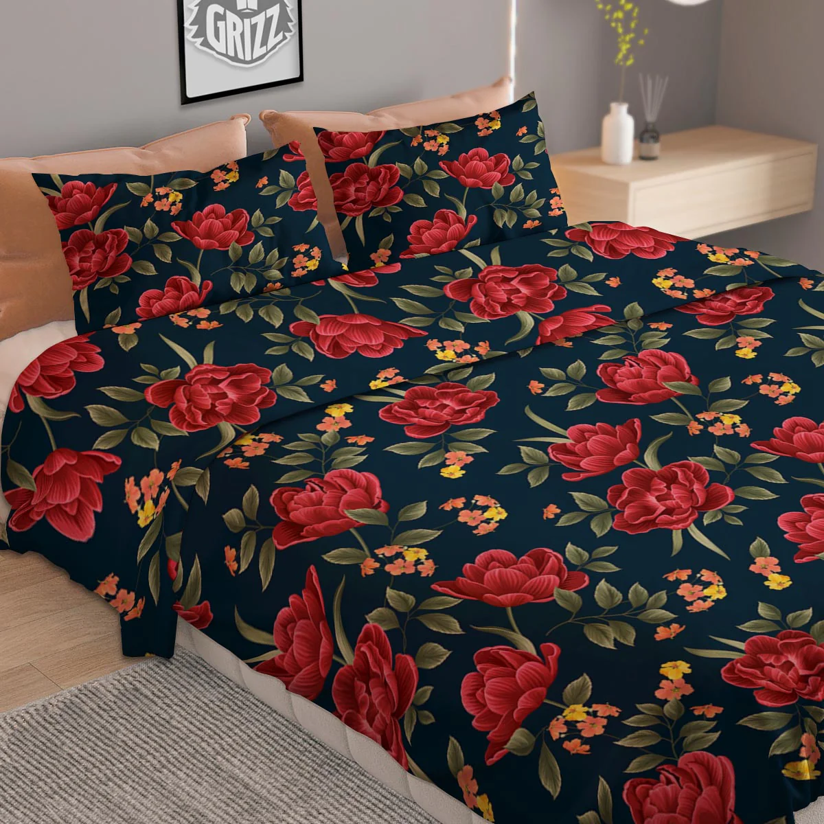 Tulip Red Print Pattern Duvet Cover Bedding Set - Image 2