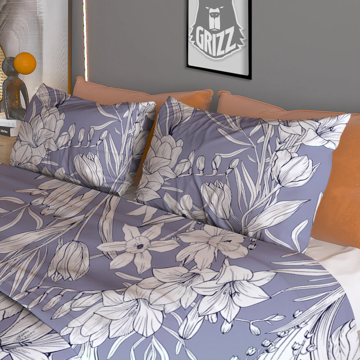Tulip White Print Pattern Duvet Cover Bedding Set - Image 3