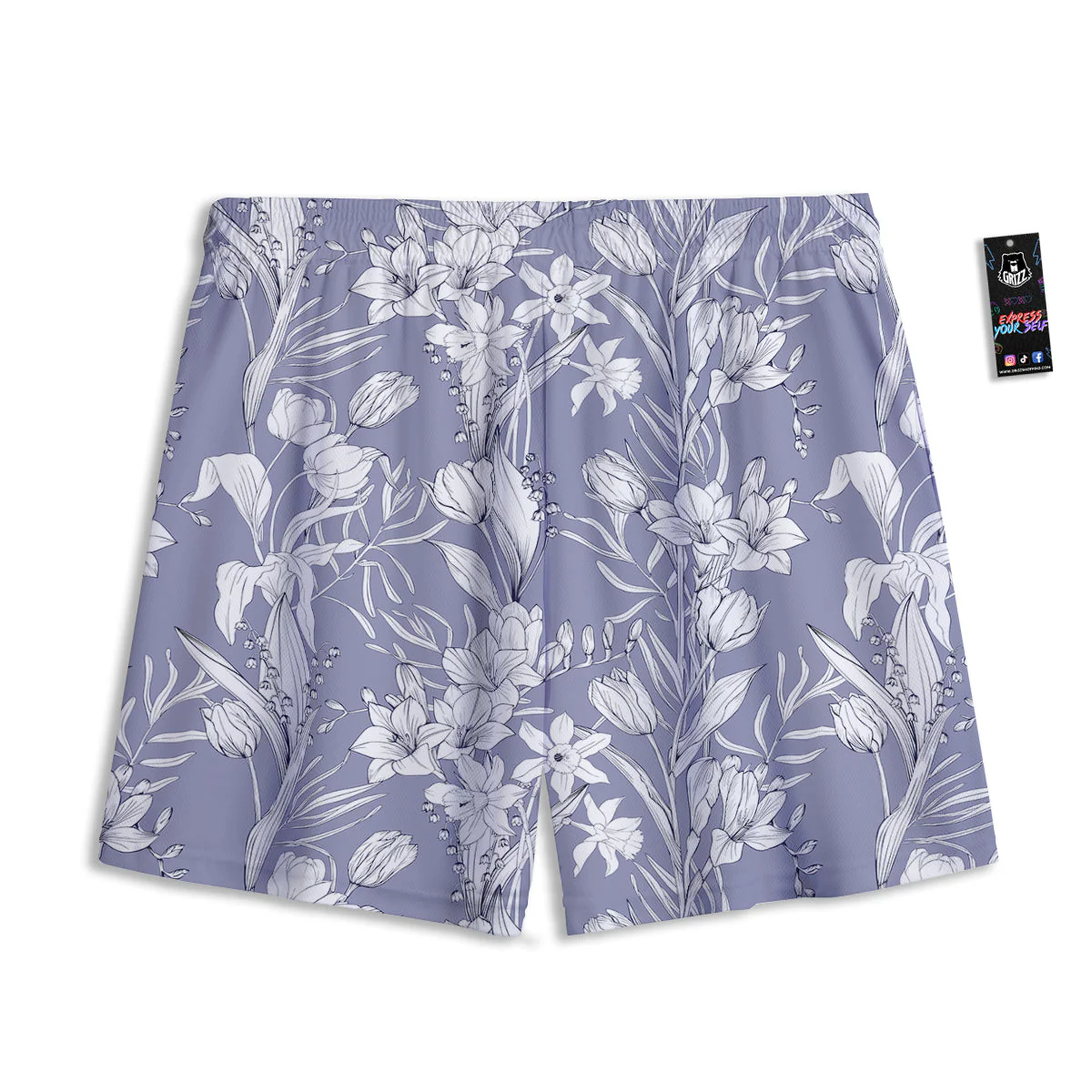 Tulip White Print Pattern Mesh Shorts - Image 2