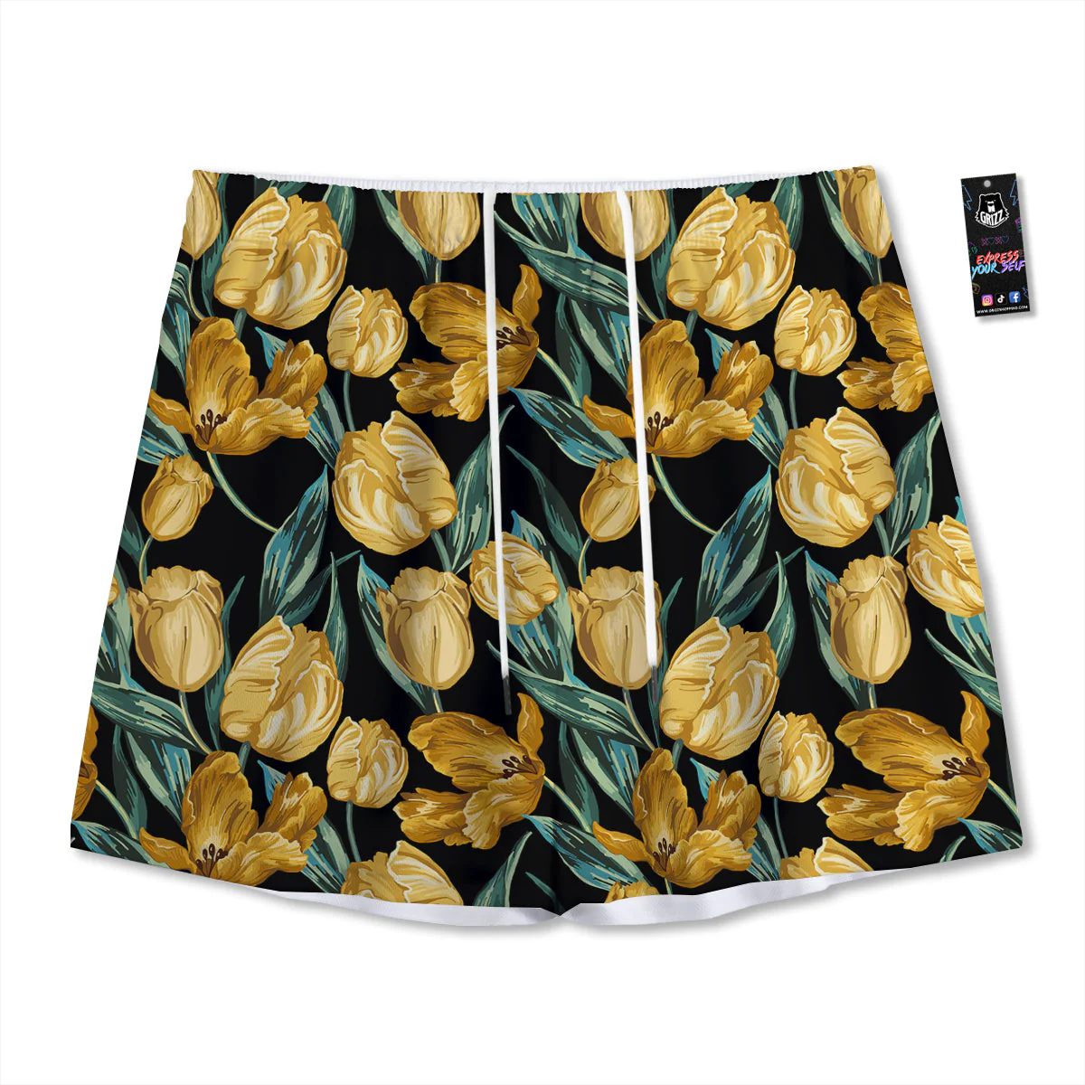Tulip Yellow Print Pattern Mesh Shorts