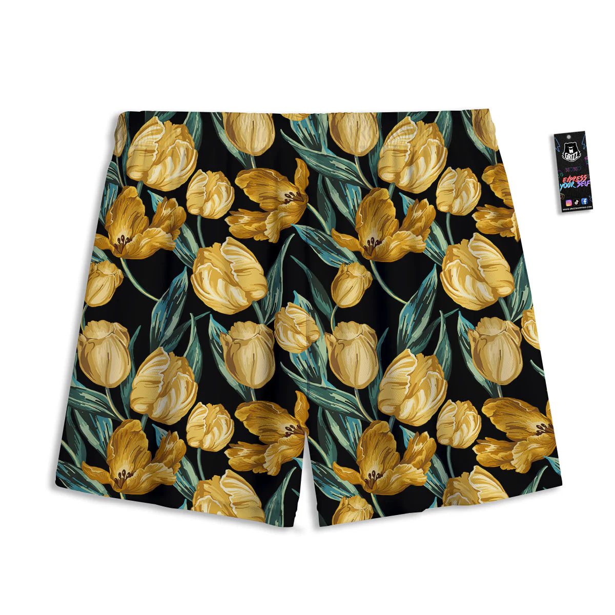 Tulip Yellow Print Pattern Mesh Shorts - Image 2