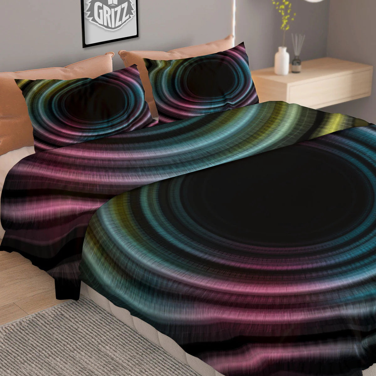Tunnel Lights Teal And Pink Print Duvet Cover Bedding Set - Image 2
